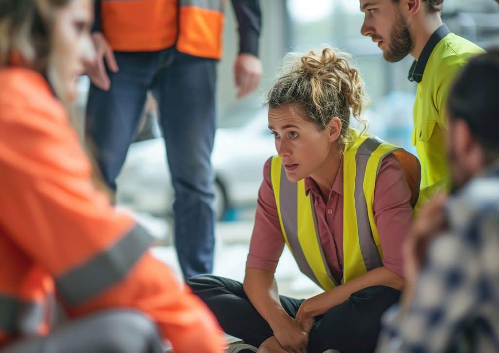 Team members discussing safety